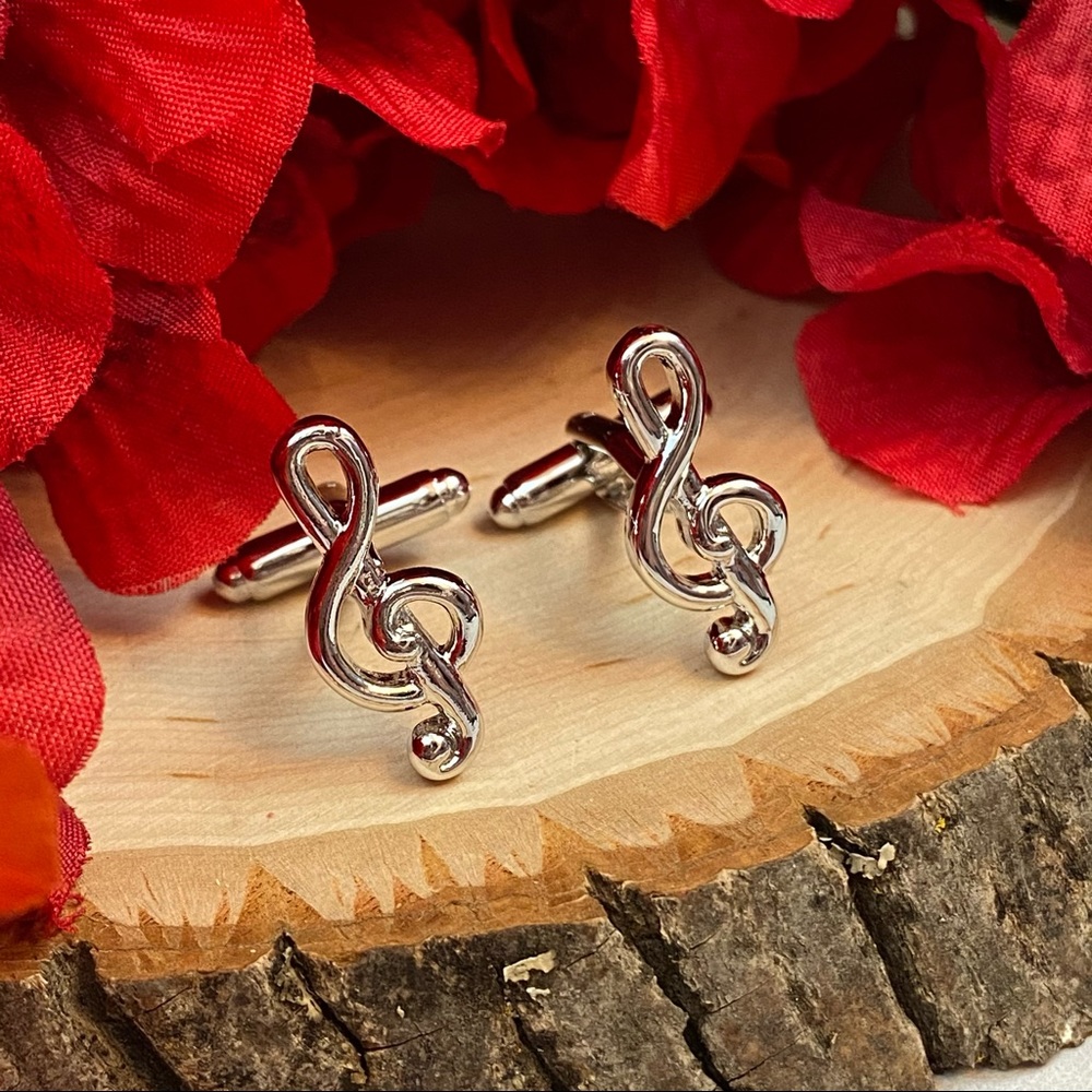 Silver Musical Note Cufflinks - Picture 7 of 16